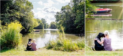 Hundefoto von Hund und Mensch Dobermann mit Frauchen am See in Dresden Sachsen