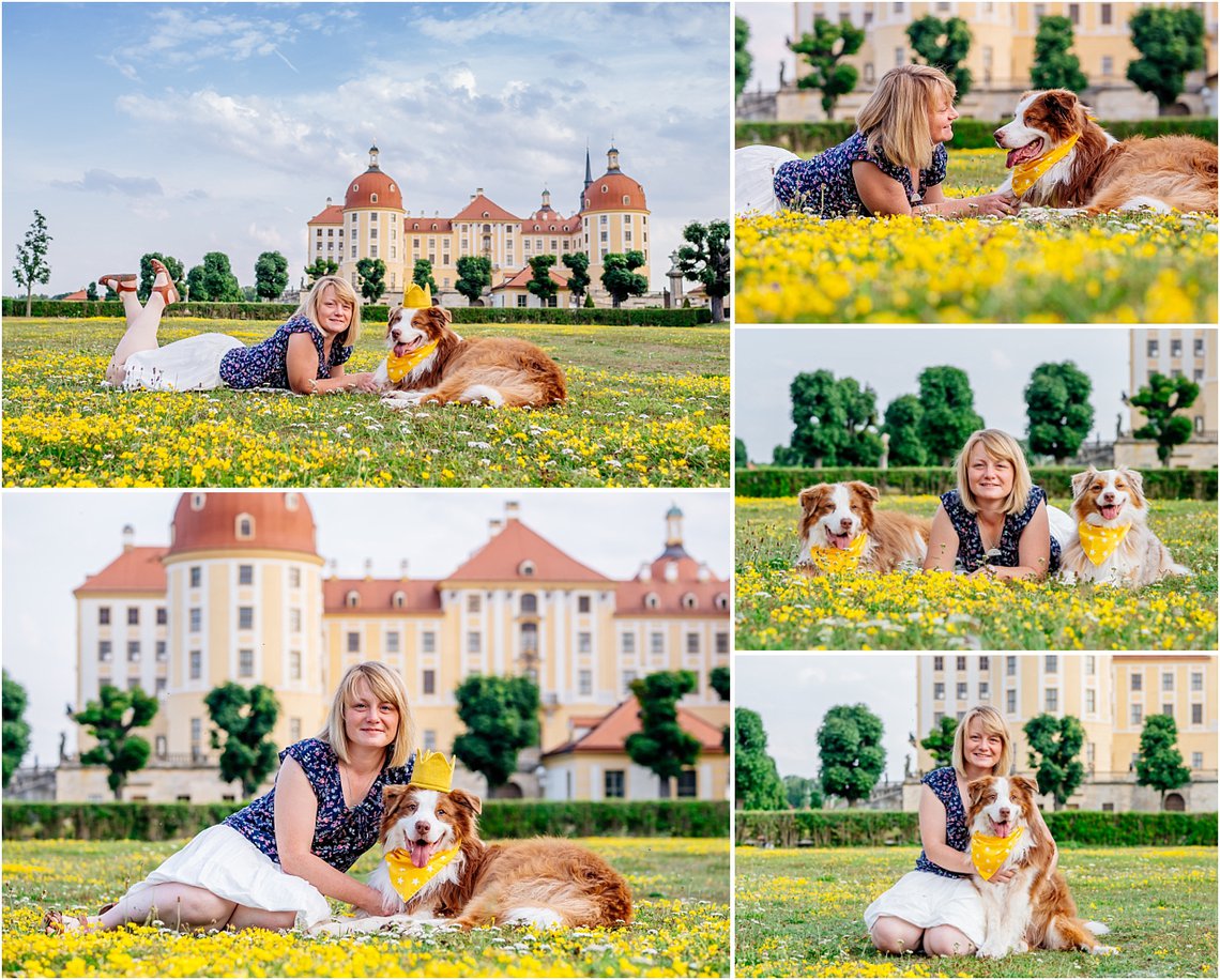 Hundefotos in Dresden Moritzburg von Australian Shepherd mit Frauchen