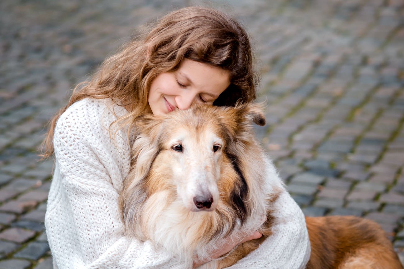 Amerikanischer Langhaar Collie mit Frauchen Hundefotografie in Dresden von Hund und Halter