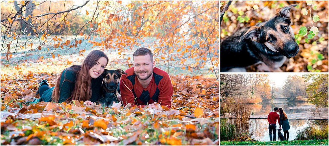 Hundefotografie im Dresdner Herbst Mischling mit Frauchen und Herrchen