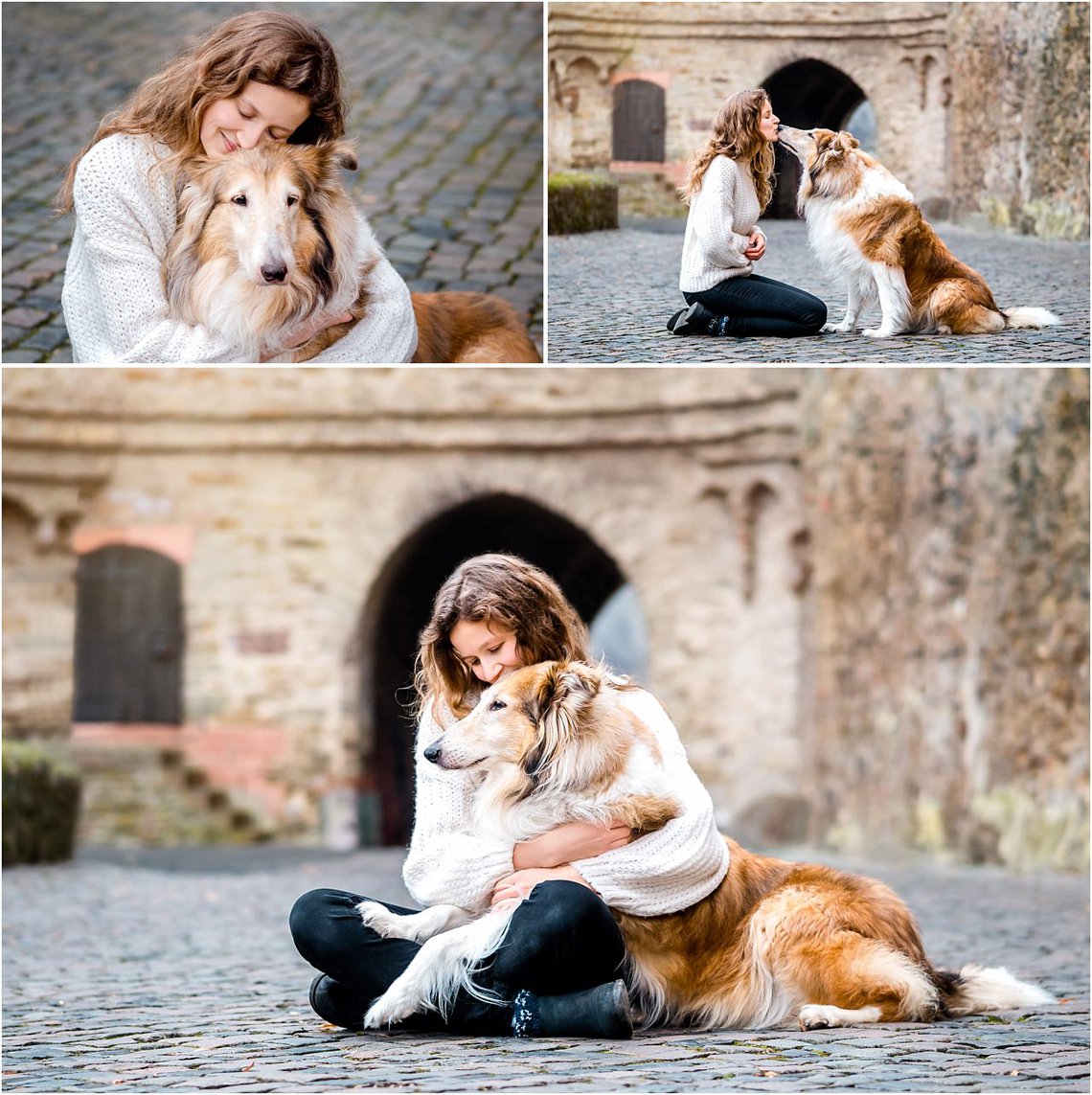 emotionale Hundefotos von Langhaar Colli und Frauchen Dresden