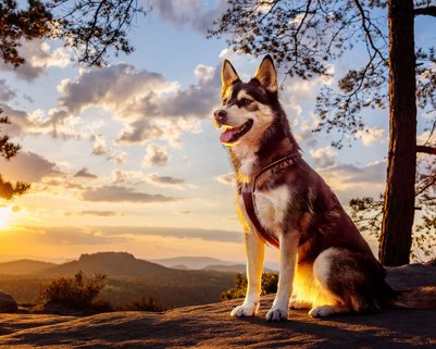 Husky im Sonnenaufgang
